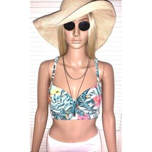 Swim by Cacique Women's Bikini Top Swimsuit Size 32C Underwire Blue Flowers